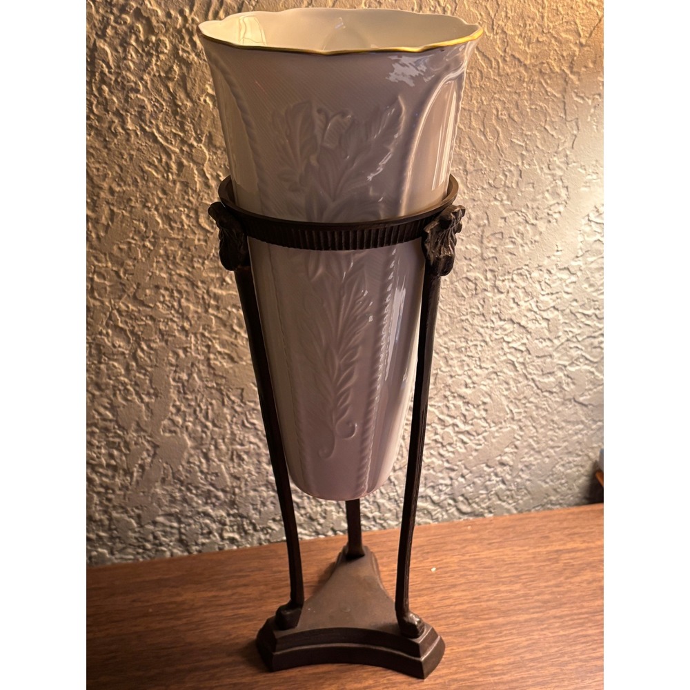 Pfalzgraff American Artware Bone China Vase with Metal Stand Home Decor